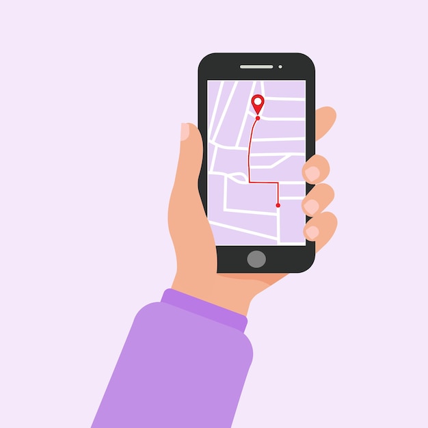 Un teléfono móvil con un programa de navegación GPS Mapa de calles y patrón de tráfico Ilustración vectorial