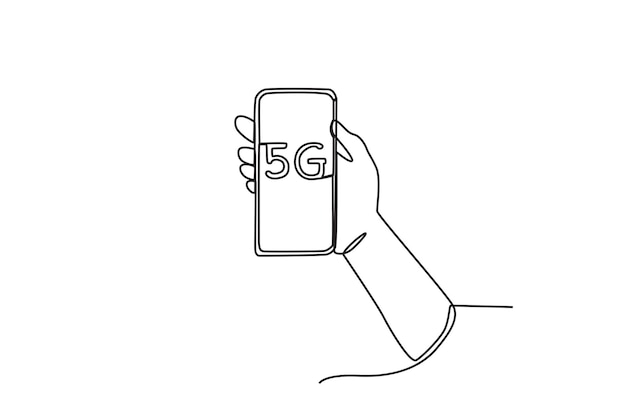 Un teléfono móvil con red 5G Dibujo en línea del Día Internacional de Internet