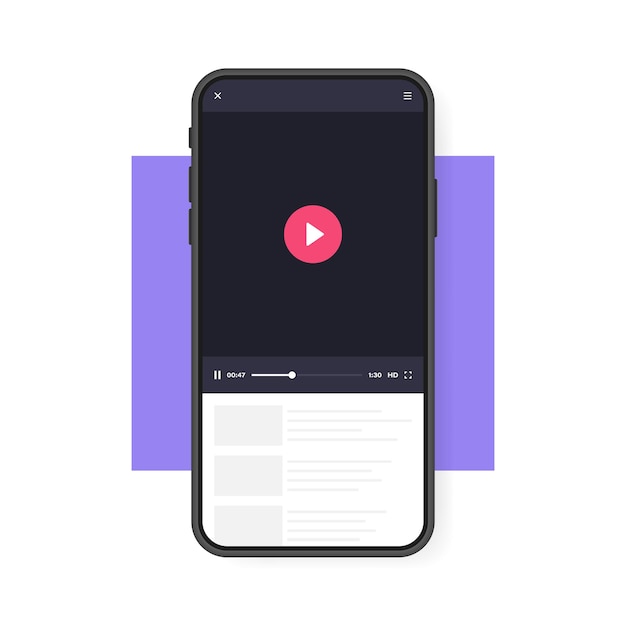 Teléfono móvil con reproductor de video. aplicación móvil para reproducción de video. concepto de redes sociales. videoconferencia, streaming, blogs.