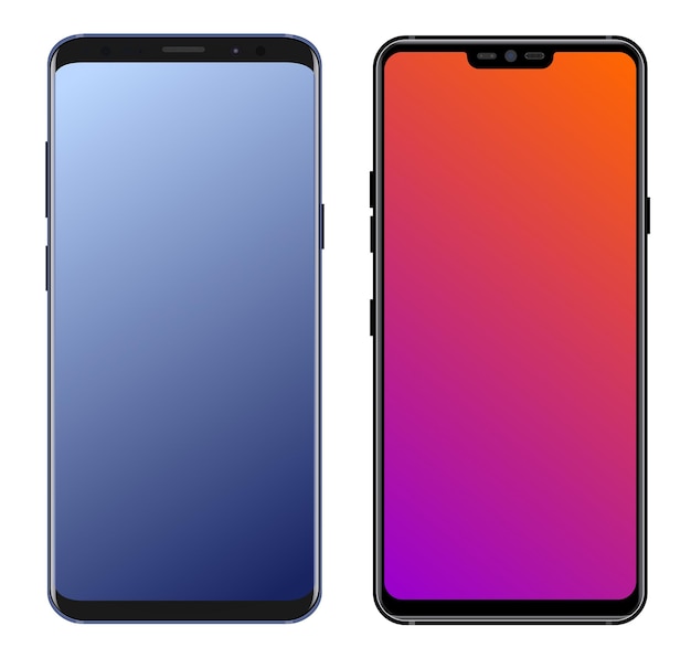 Un teléfono negro y azul con una pantalla roja y naranja.