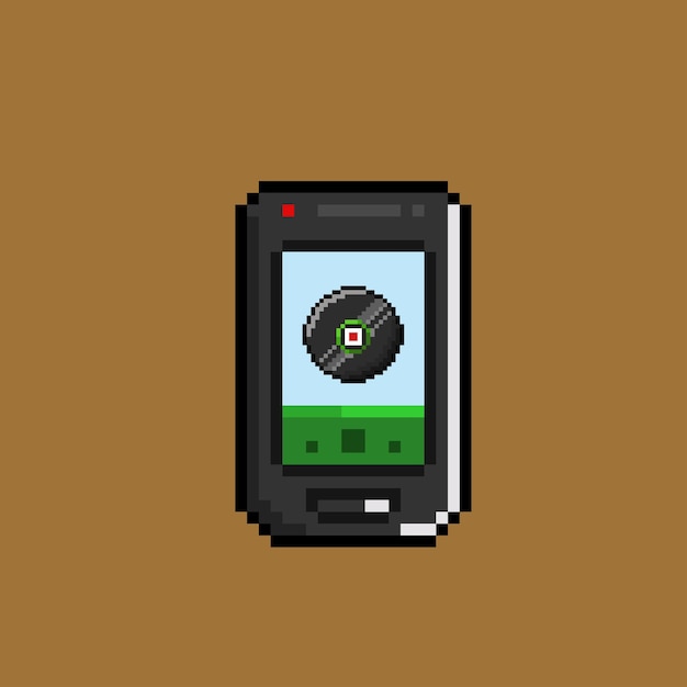 Teléfono negro con disco negro mp3 en estilo pixel art