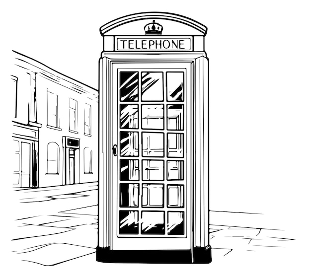 Teléfono público de Londres Ilustración de boceto dibujado a mano