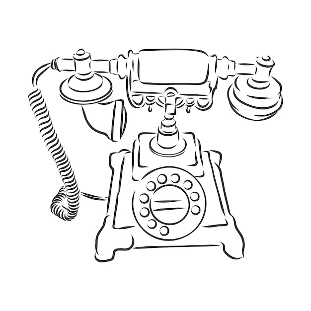 Vector teléfono retro, objeto vintage, ilustración de dibujo vectorial