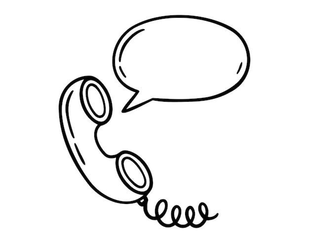 teléfono retro vintage con icono de burbuja de habla dibujado a mano dibujo de línea de contorno símbolo de clip