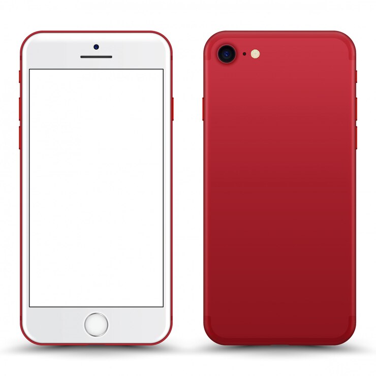 Teléfono rojo con pantalla en blanco aislado.