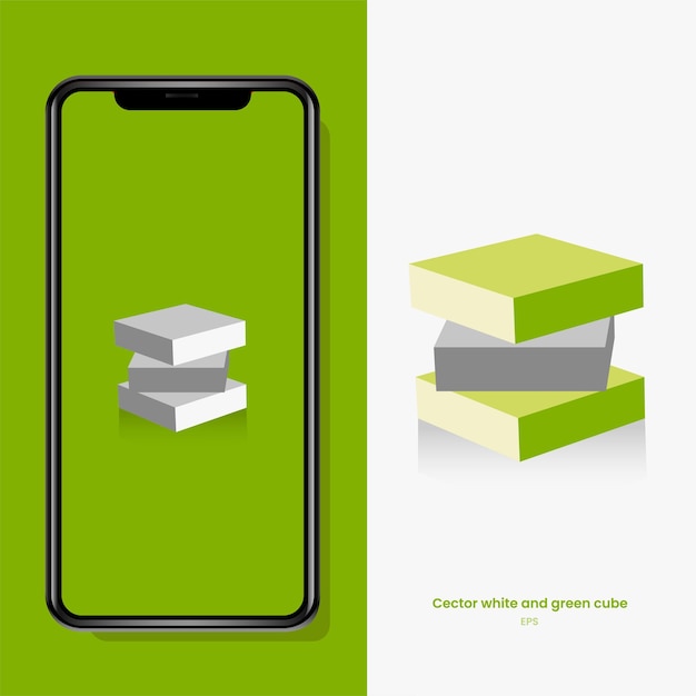 Teléfono vectorial cubo blanco y verde