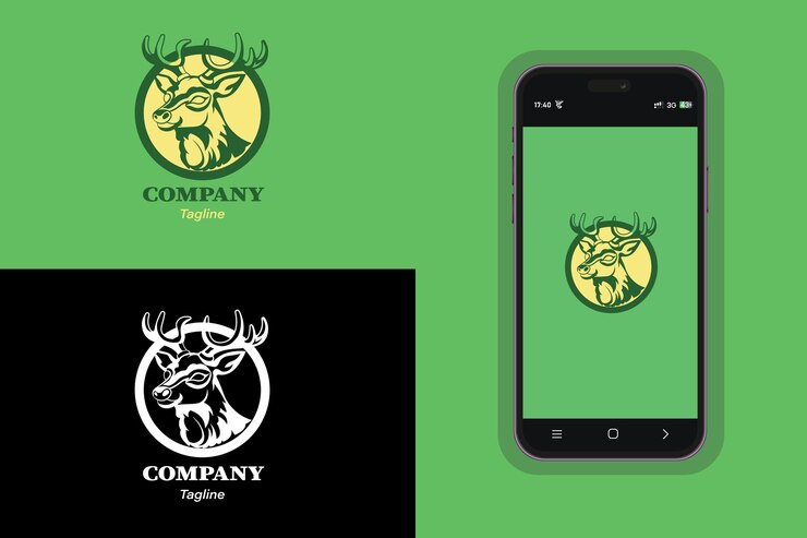 Vector un teléfono verde con el logotipo de la empresa para la empresa