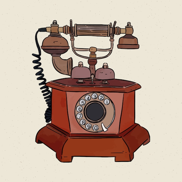 Vector teléfono vintage, boceto dibujar a mano.