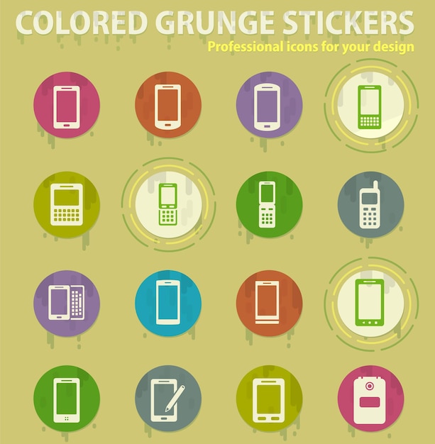 Teléfonos iconos grunge de colores