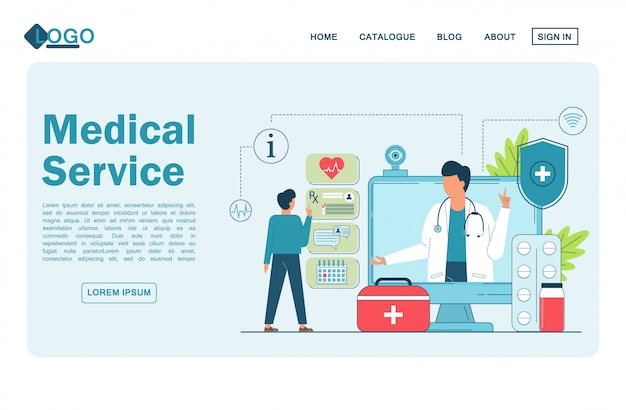 Telemedicina, Doctor en línea, Servicio médico en línea para pacientes. página de destino