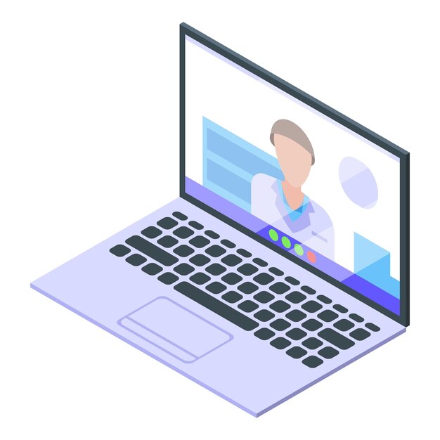 Telemedicina en icono de computadora portátil Isométrica de telemedicina en icono de vector de computadora portátil para diseño web aislado sobre fondo blanco