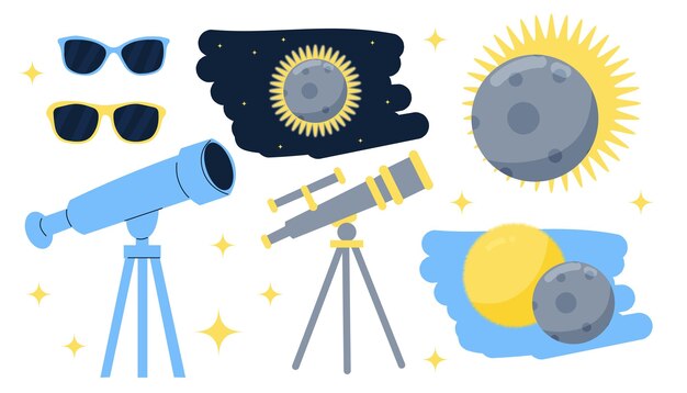 Telescopio de ilustración de Eclipse Vector Solar y gafas de sol