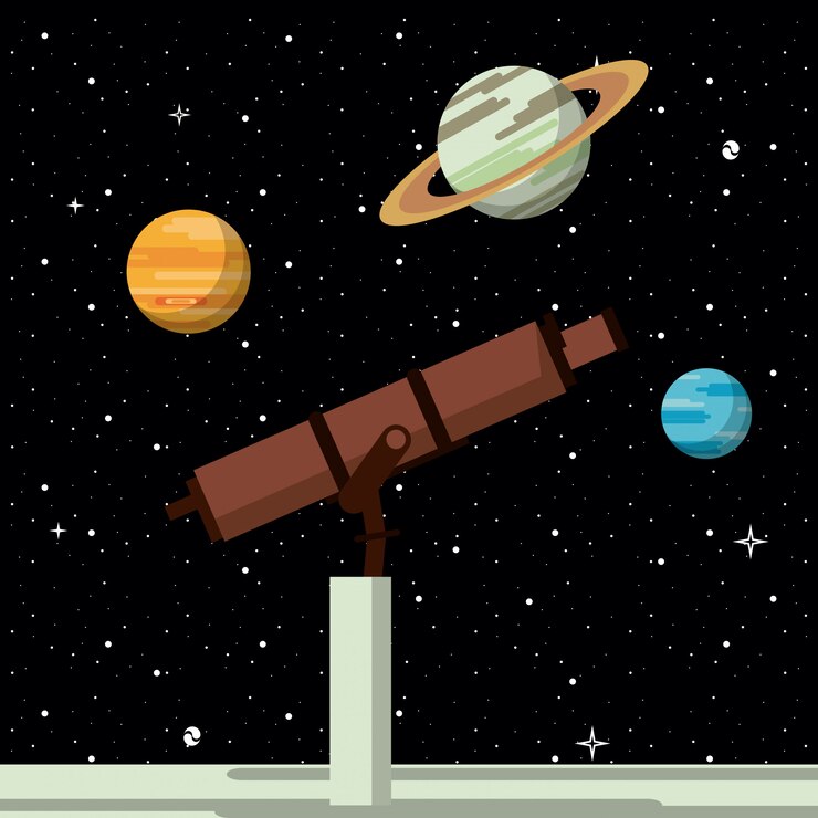 Vector telescopio mirando los planetas