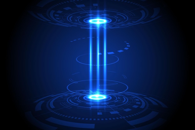 teletransporte de hologramas. Círculo HUD Tecnología de ciencia ficción con relámpagos. fondo abstracto vectorial
