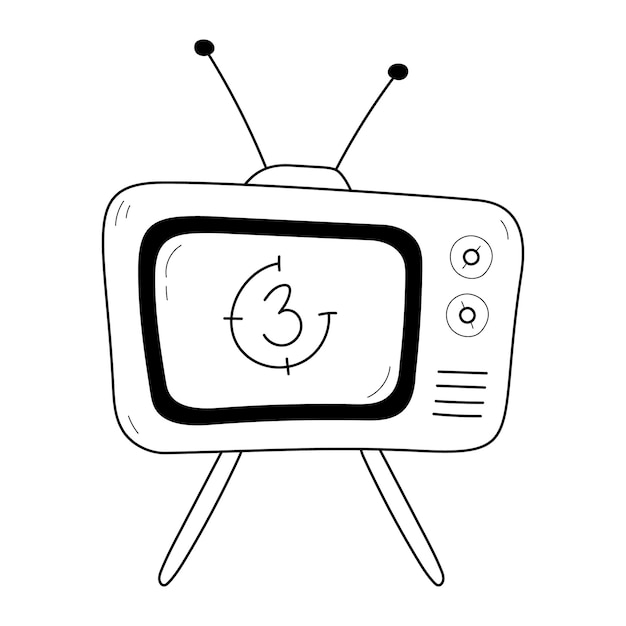 Televisión antigua con icono de garabato de antena Televisión antigua elemento de dibujo de línea aislado Ilustración vectorial