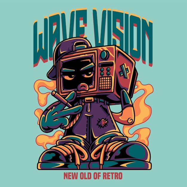 Televisión Cyan Purple Yellow Retro en el estilo de personajes de hip hop Ilustración