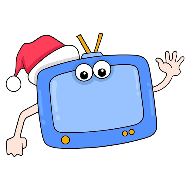 La televisión electrónica celebra felizmente la imagen del icono del doodle de navidad kawaii