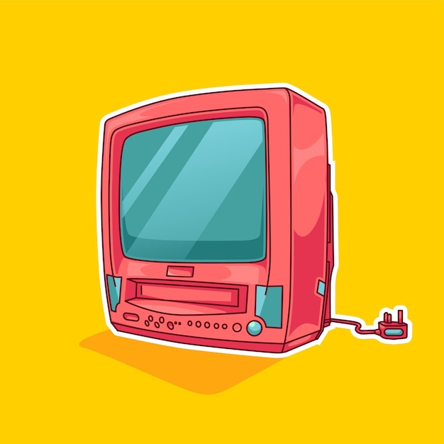 Televisión electrónica simple vectorial con color azul y rosa amarillo