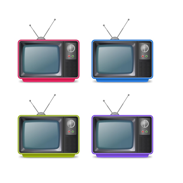 Televisión retro 3D realista y detallada con conjunto vectorial de antena