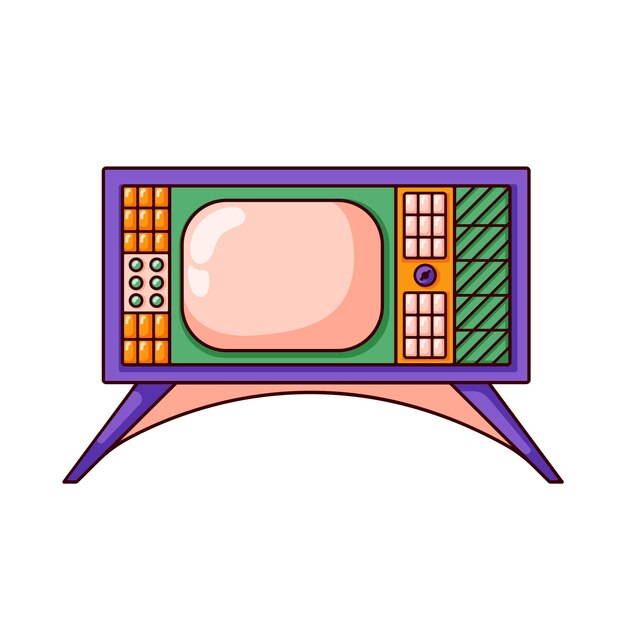 Televisión retro en estilo de dibujos animados Contorno de televisión vintage de los años 70 y 80 Ilustración vectorial aislada