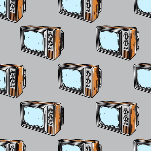 Vector televisión vintage de patrones sin fisuras vintage sobre fondo gris