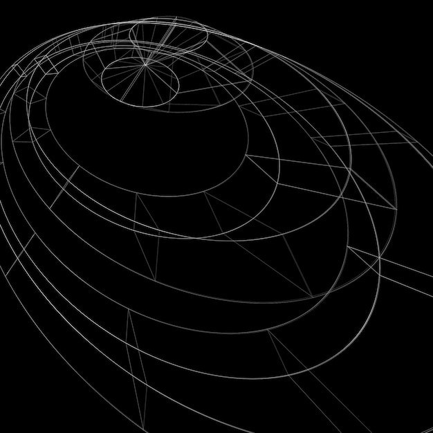 Telón de fondo de ingeniería de celosía monocromática geométrica oscura, abstracción 3D compleja contemporánea con malla de líneas. Telón de fondo de red, mejor para su uso en proyectos gráficos.