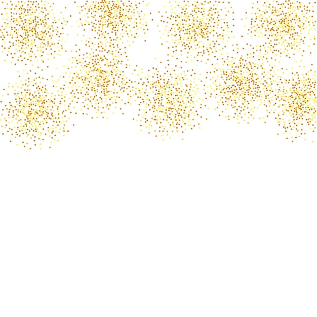 Telón de fondo de novia aleatorio borda de papel de aluminio Vector de borde redondo Bokeh telón de fondo geométrico aniversario Confeti dorado en fondo blanco partículas de polvo dorado aisladas tarjeta de cumpleaños irisante abstracta