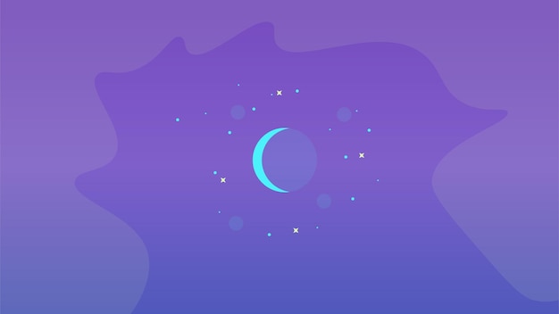 Telón de fondo púrpura oscuro cielo celeste plano nocturno con estrellas y nubes de luna Diseño vectorial