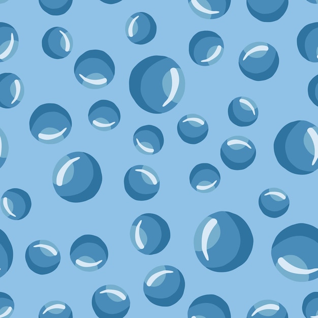 Telón de fondo submarino. Agua moderna burbujas de patrones sin fisuras sobre un fondo azul. Fondo de pantalla de círculo geométrico abstracto. Gotas de agua de formas redondas. Ilustración vectorial