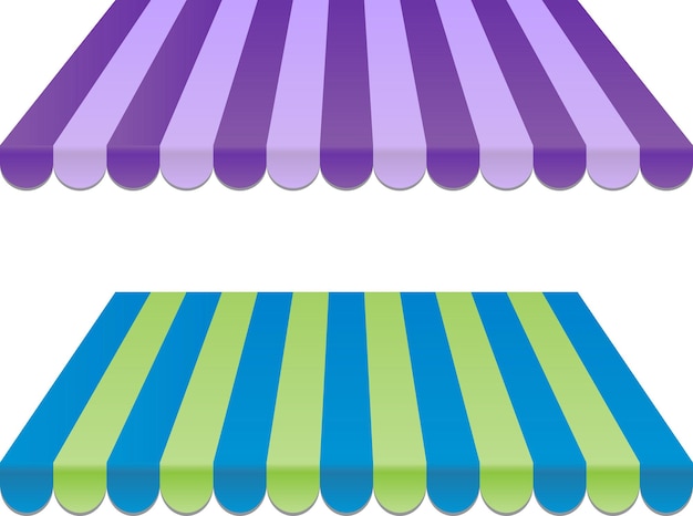 Telones a rayas para puestos de mercado conjunto vectorial concepto de mercado al aire libre
