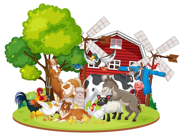 Vector tema agrícola con muchos animales.