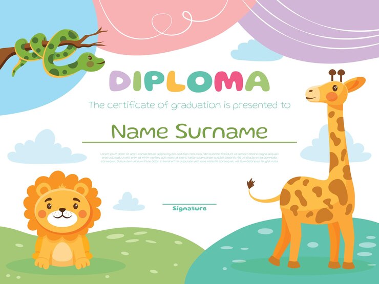 Tema de animales para certificados de niños coloridos