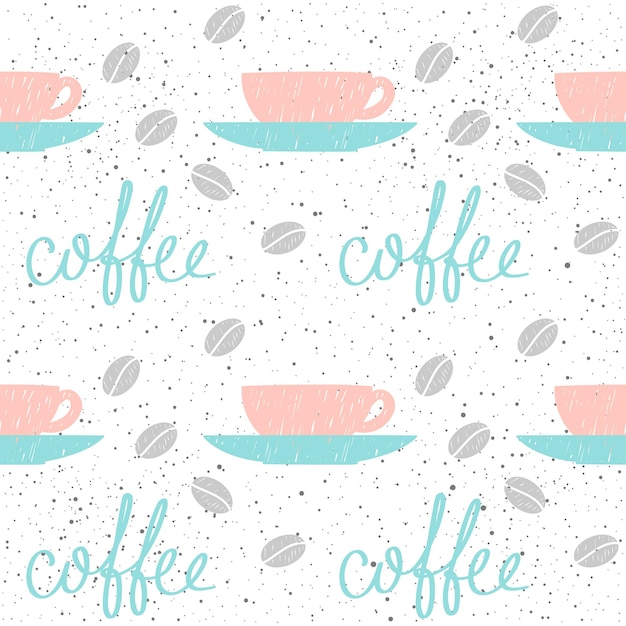 Vector tema del café. fondo transparente de la taza de café del bosquejo hecho a mano del doodle. letras de café dibujadas a mano.