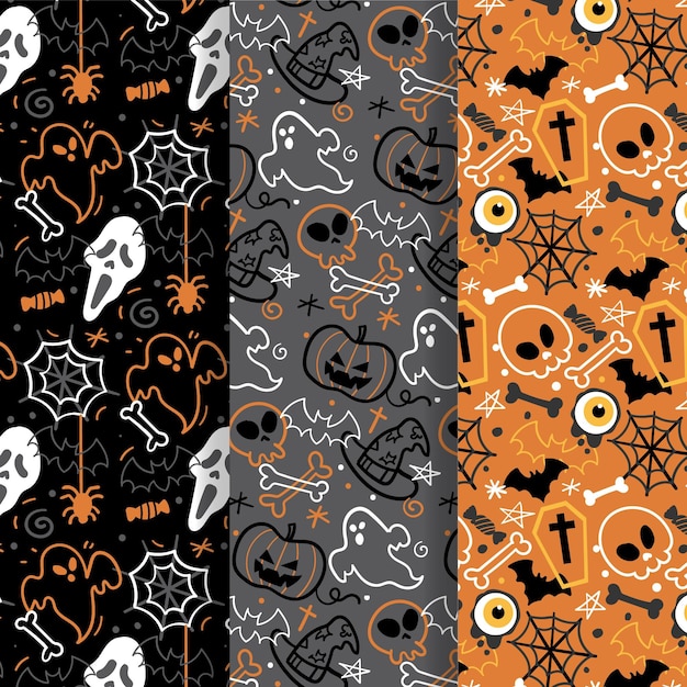 Vector tema de colección de patrones de halloween dibujados a mano