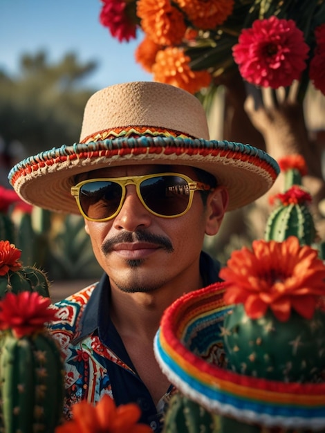 El tema conceptual de la fiesta mexicana y latina con collar de pimienta jalapeno cactus maracas