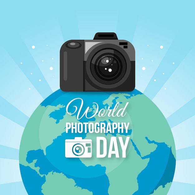 Vector tema del día mundial de la fotografía de diseño plano