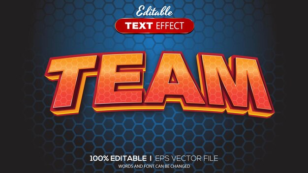 Tema de equipo de efecto de texto editable en 3d