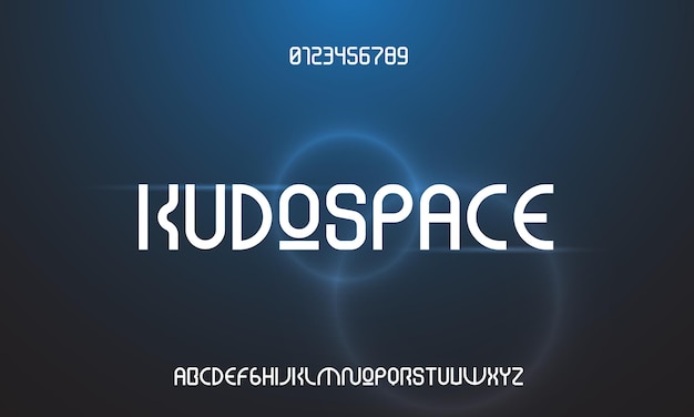 Tema espacial de Kudospace y vector de alfabeto de fuente de tipografía planetaria