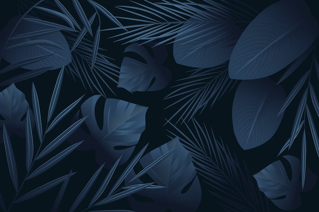 Vector tema de fondo de pantalla realista hojas tropicales oscuras