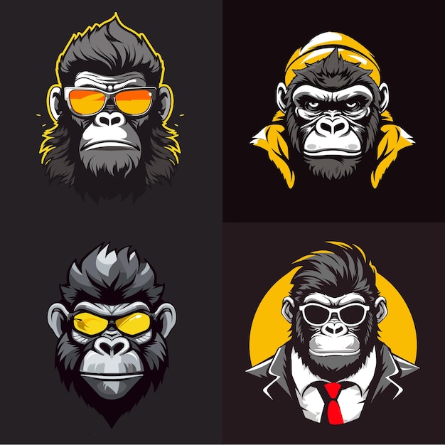 Tema de gorila vector de diseño de logotipo plano