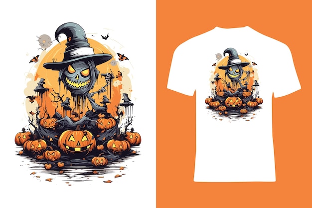 Tema de Halloween con calabazas cráneas vampiros murciélagos diseño de camiseta de estilo vectorial