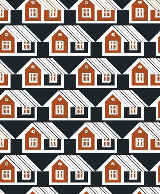 Tema inmobiliario vector simétrico de patrones sin fisuras, representación de casas abstractas. Idea de promotor inmobiliario, para su uso en diseño gráfico.