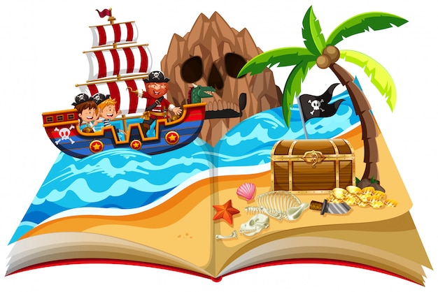 Vector un tema de libro pop-up pirata