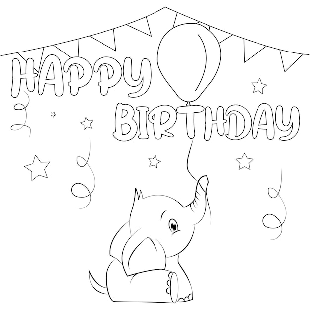 Vector tema lindo del feliz cumpleaños del elefante