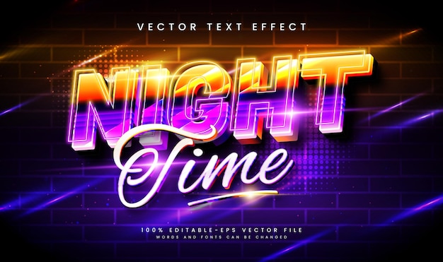 Tema de luz de neón nocturna efecto de texto vectorial editable adecuado para fiestas nocturnas