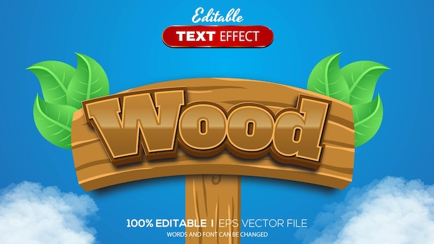 Vector tema de madera con efecto de texto editable en 3d