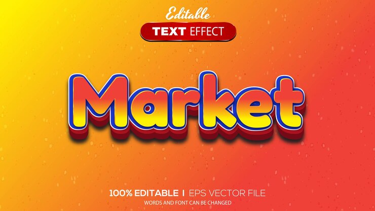Vector tema de mercado de efectos de texto editable en 3d