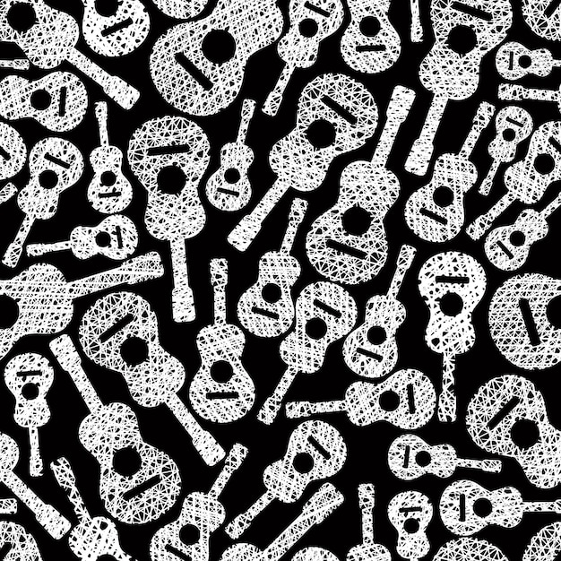 El tema musical de las guitarras acústicas clásicas es un fondo sin costuras, un patrón sin costuras, un vector.