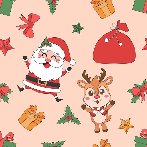 Tema de Navidad línea arte doodle dibujos animados patrón perfecta ilustración Feliz Navidad