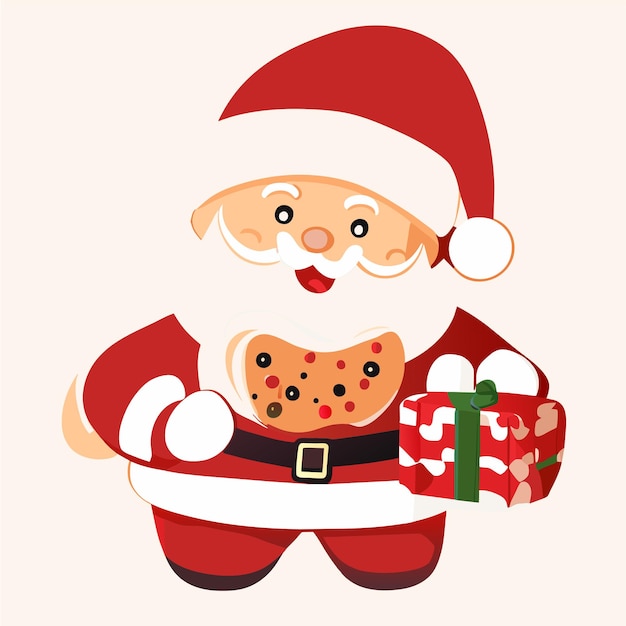 Vector tema de navidad con papá noel y regalos en trineo dibujado a mano adhesivo de dibujos animados plano y elegante